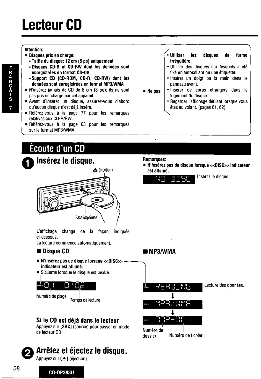 Panasonic CQ-DP383U manual 