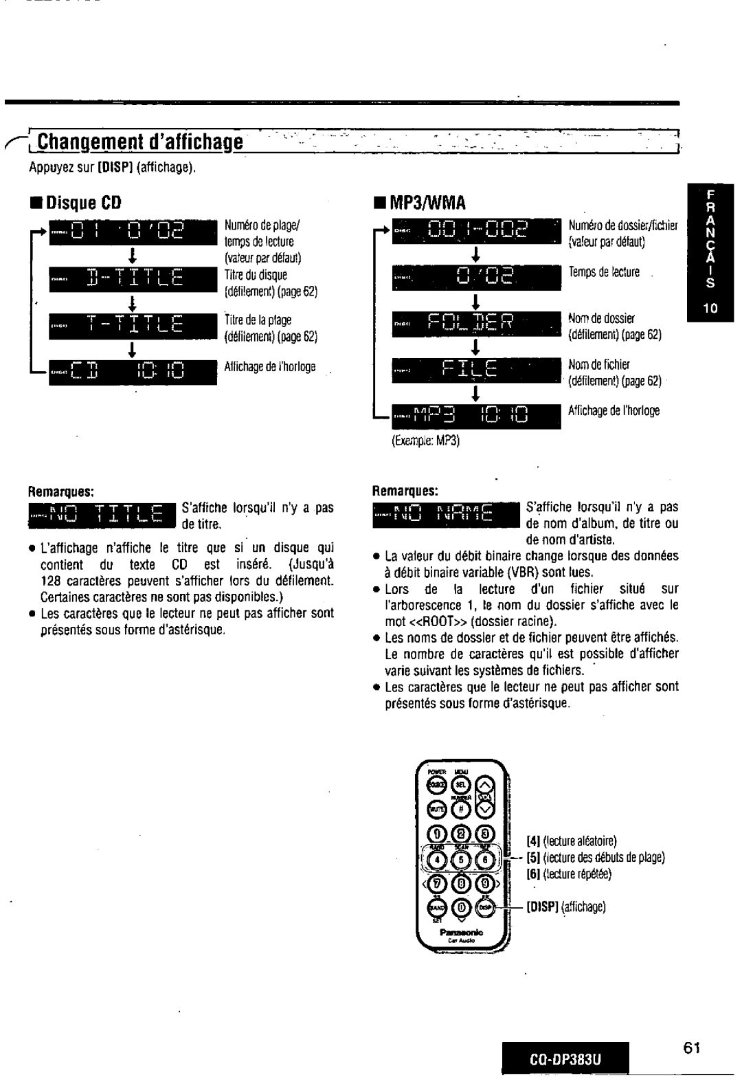 Panasonic CQ-DP383U manual 