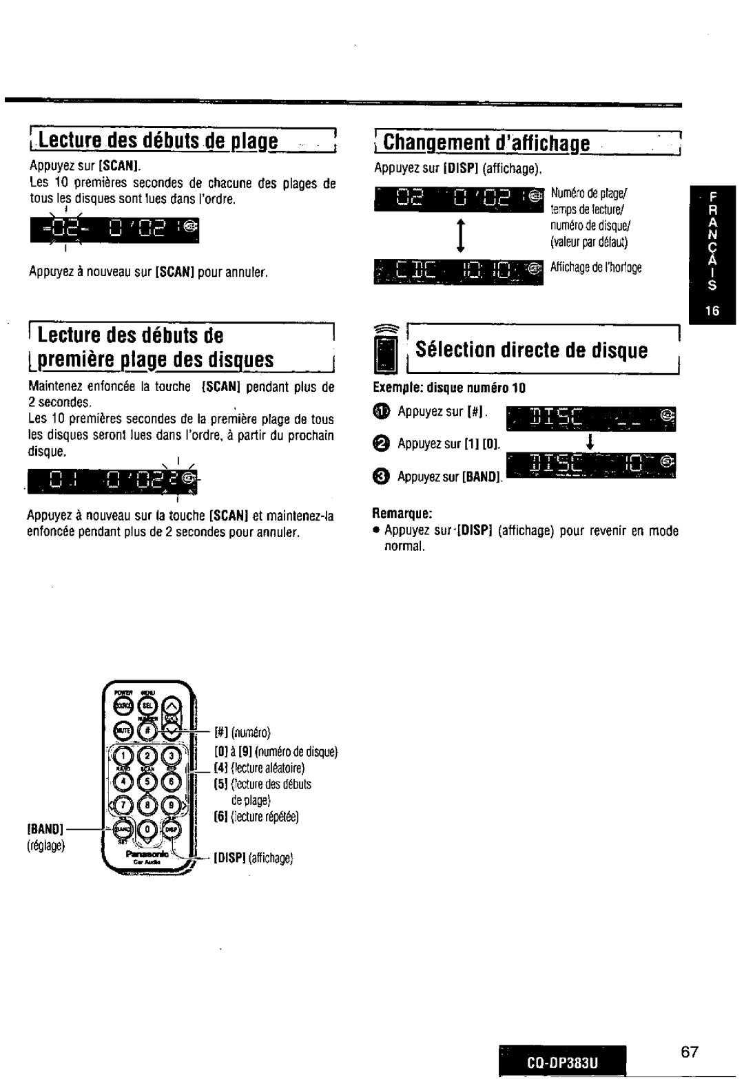 Panasonic CQ-DP383U manual 