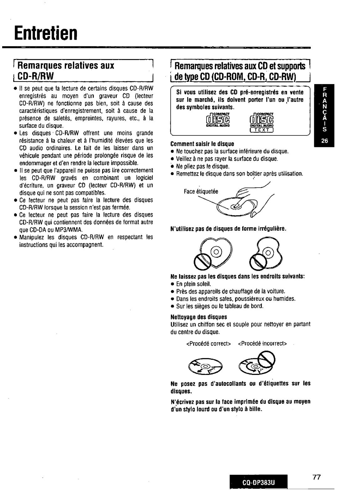 Panasonic CQ-DP383U manual 