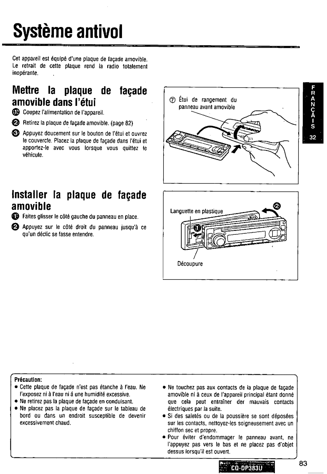 Panasonic CQ-DP383U manual 