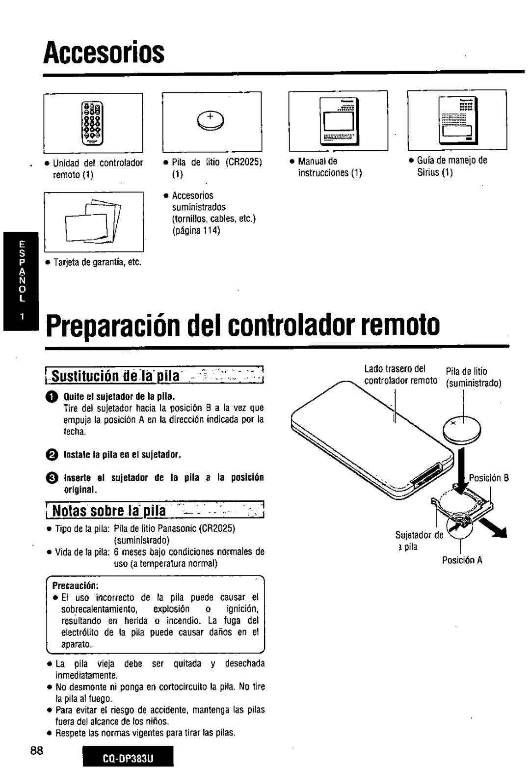 Panasonic CQ-DP383U manual 