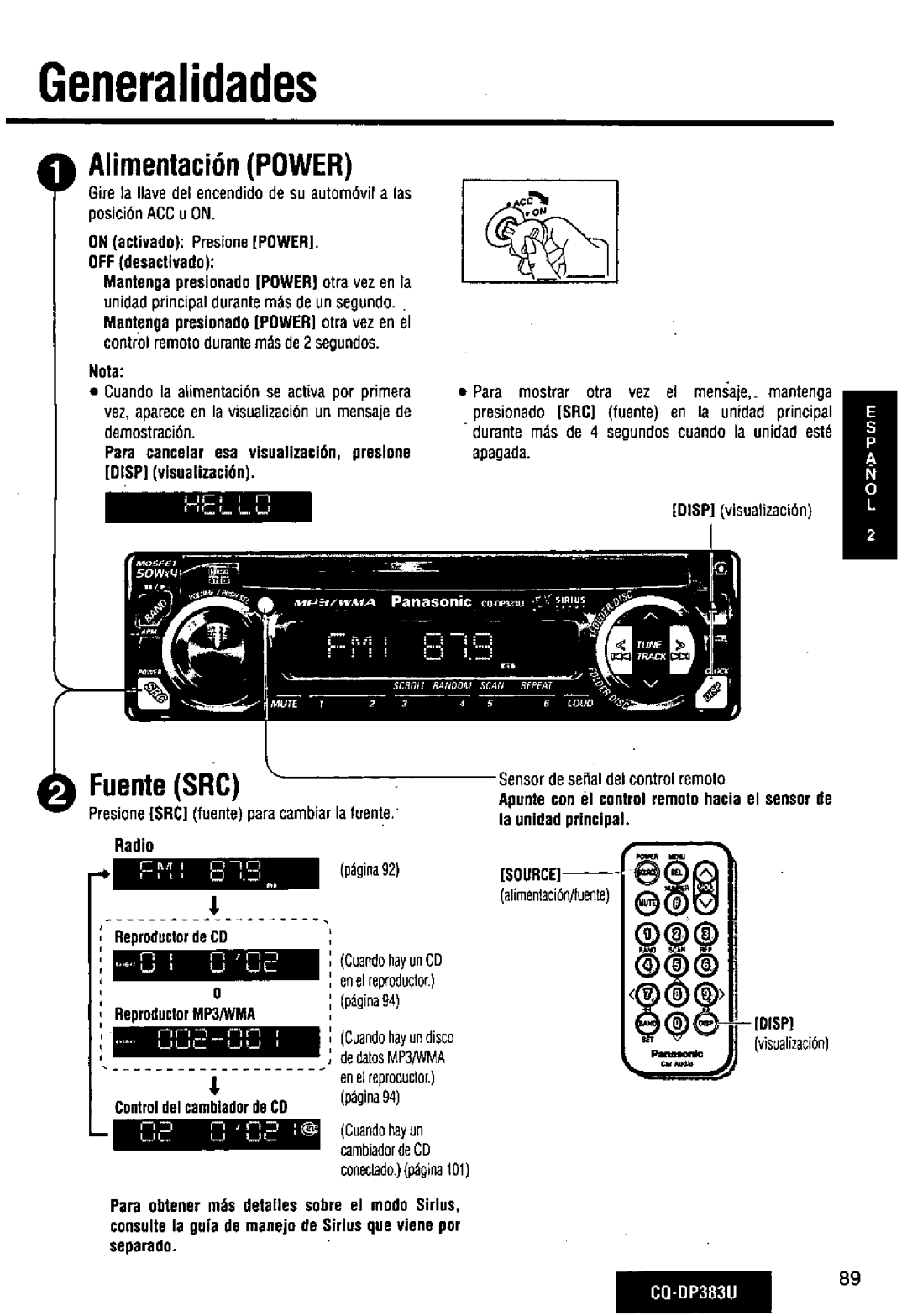 Panasonic CQ-DP383U manual 