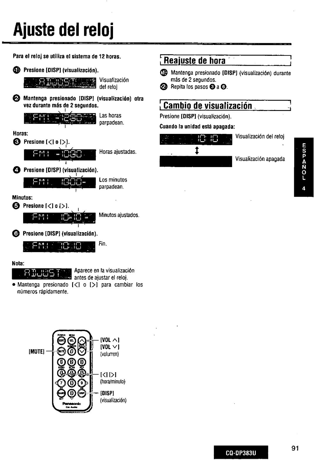 Panasonic CQ-DP383U manual 