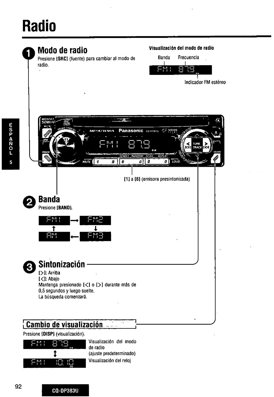 Panasonic CQ-DP383U manual 