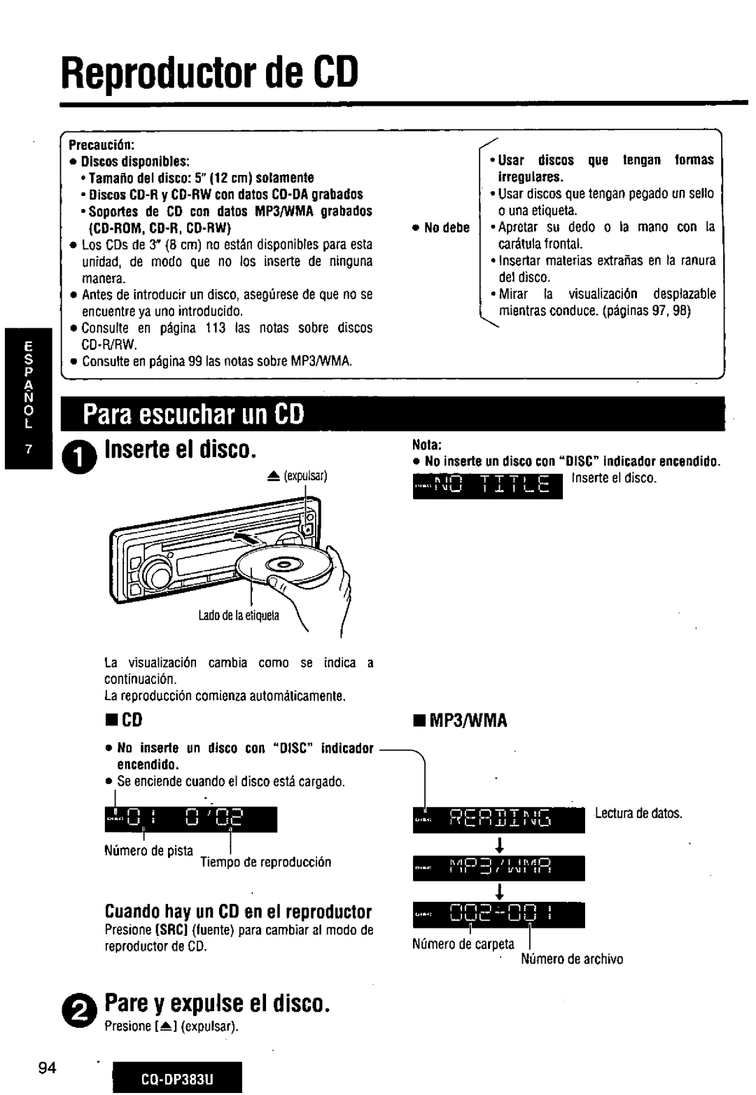 Panasonic CQ-DP383U manual 