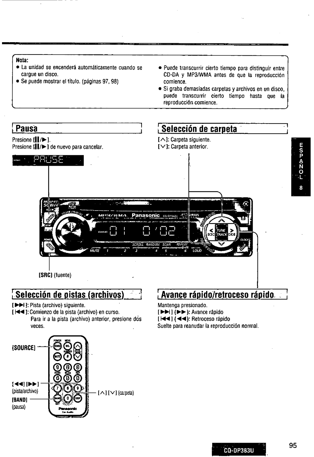 Panasonic CQ-DP383U manual 