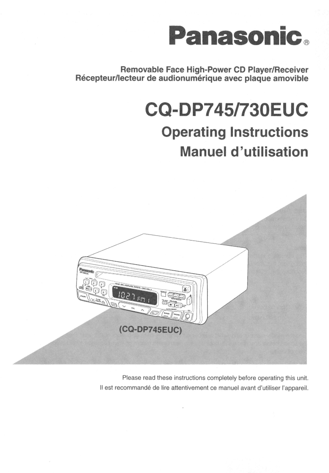 Panasonic CQ-730EUC, CQ-DP745 manual 