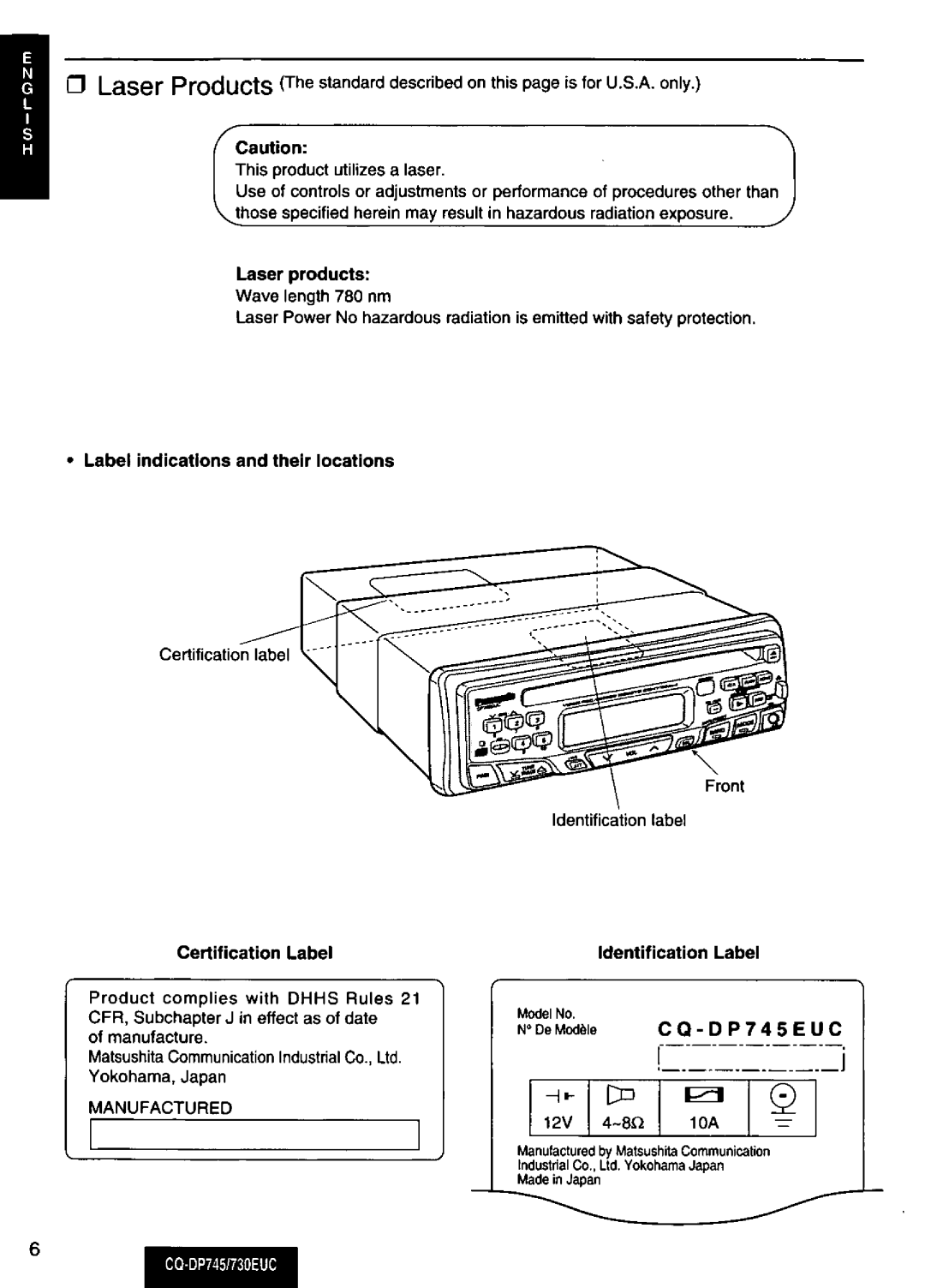 Panasonic CQ-DP745, CQ-730EUC manual 