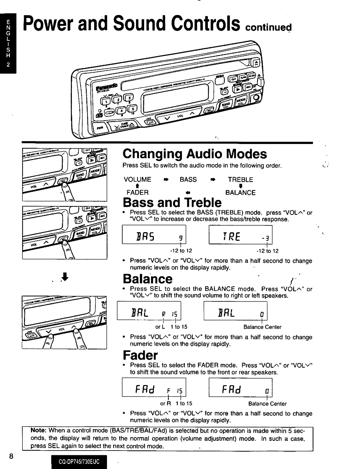 Panasonic CQ-DP745, CQ-730EUC manual 