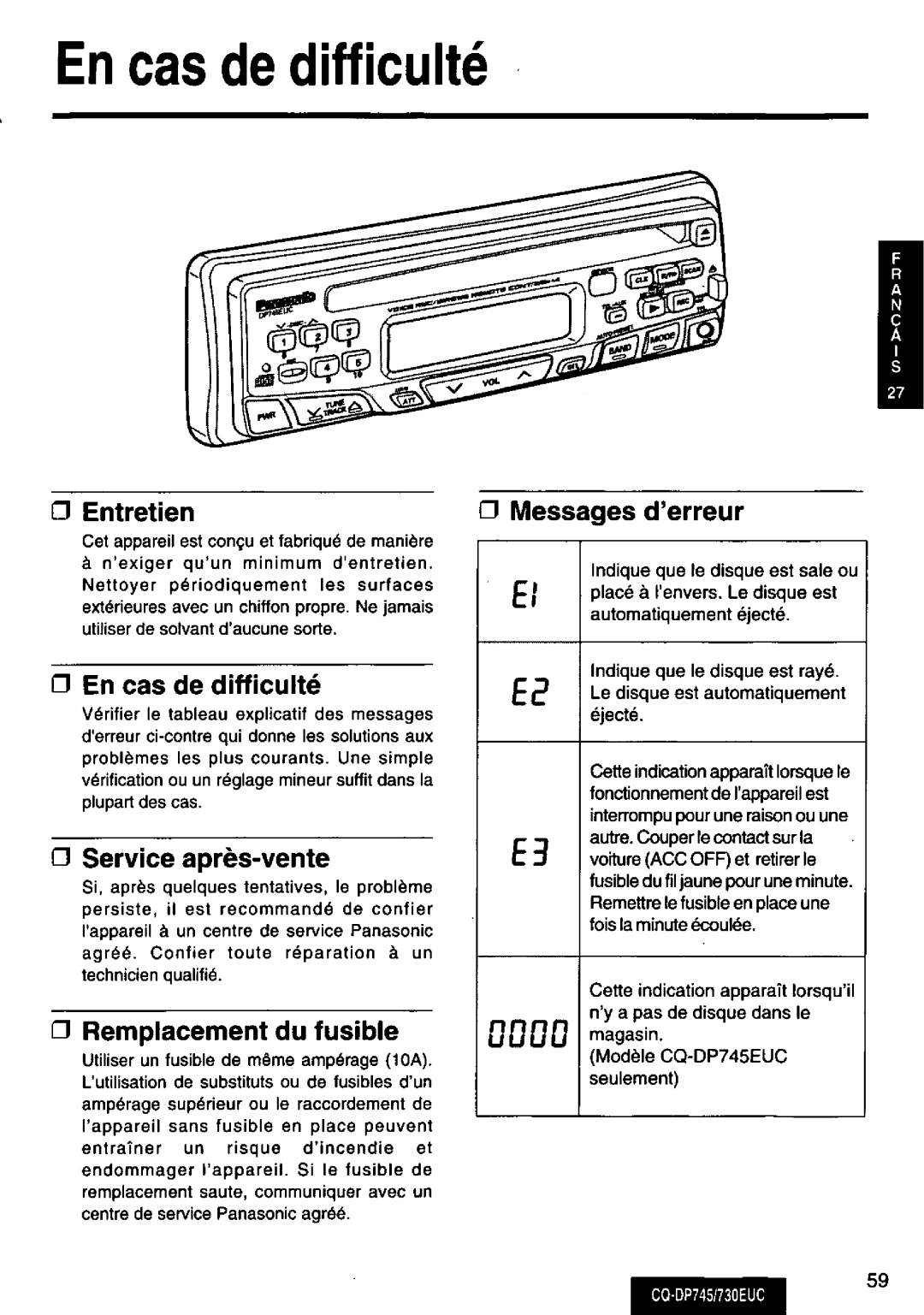 Panasonic CQ-730EUC, CQ-DP745 manual 