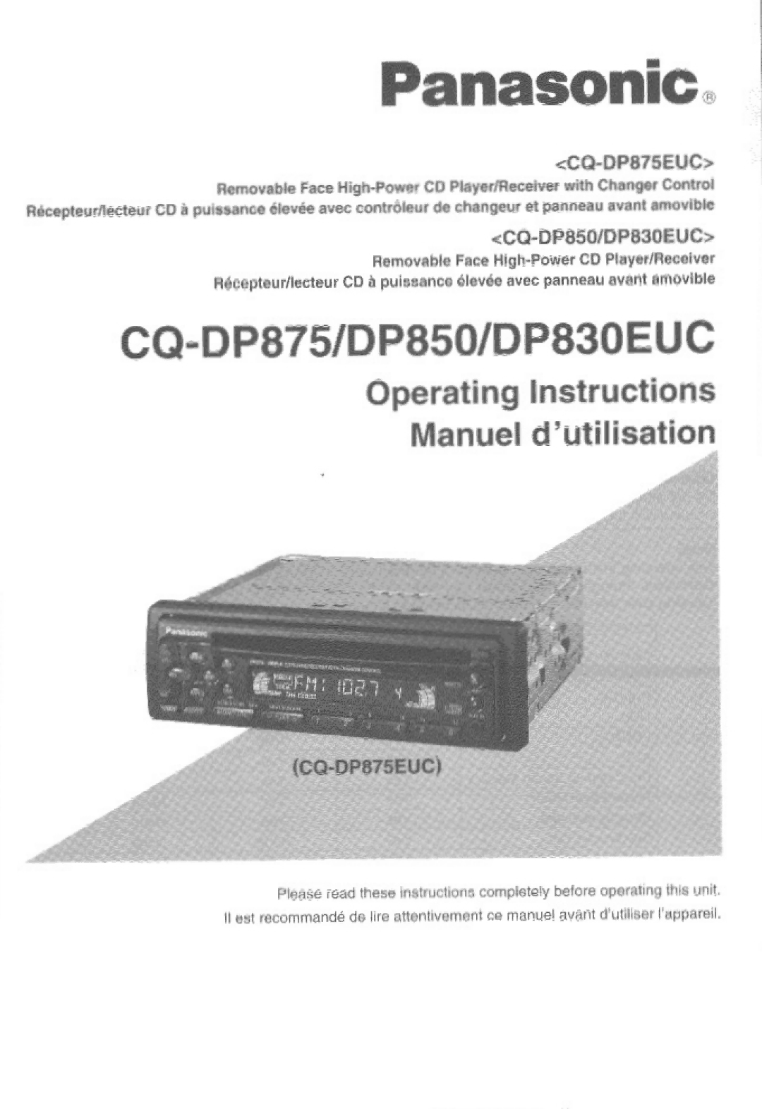 Panasonic DP850, CQ-DP875, DP830EUC manual 