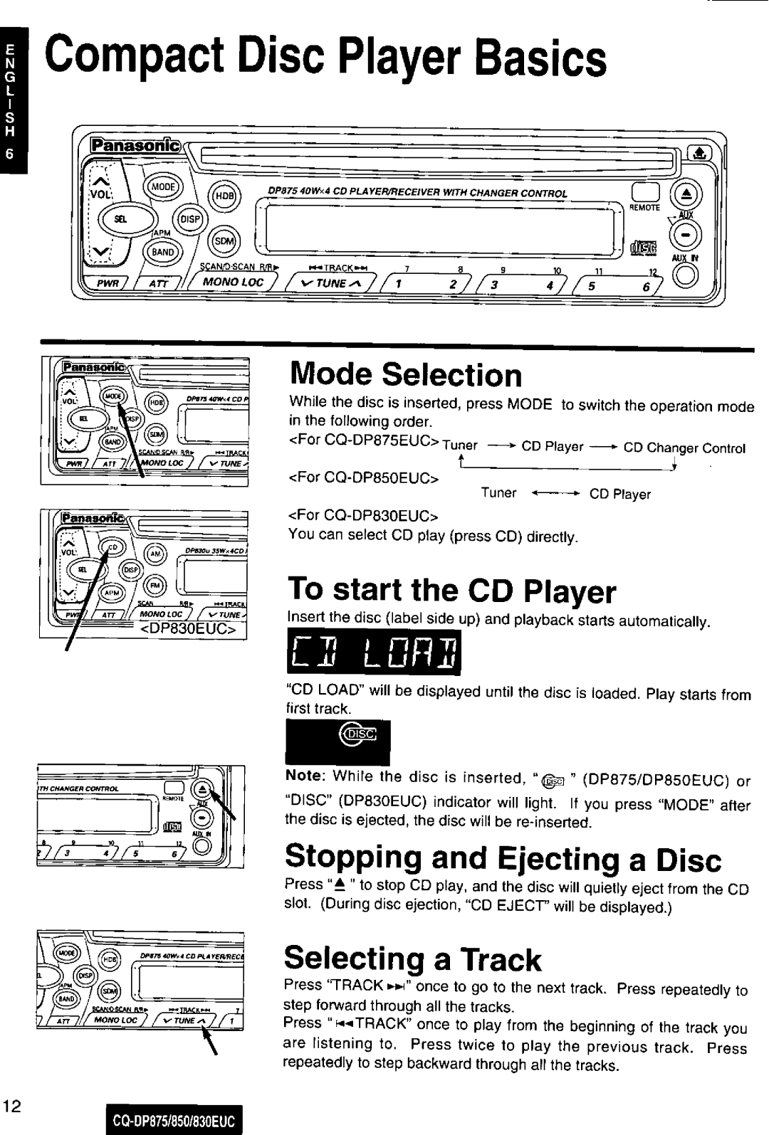 Panasonic CQ-DP875, DP850, DP830EUC manual 