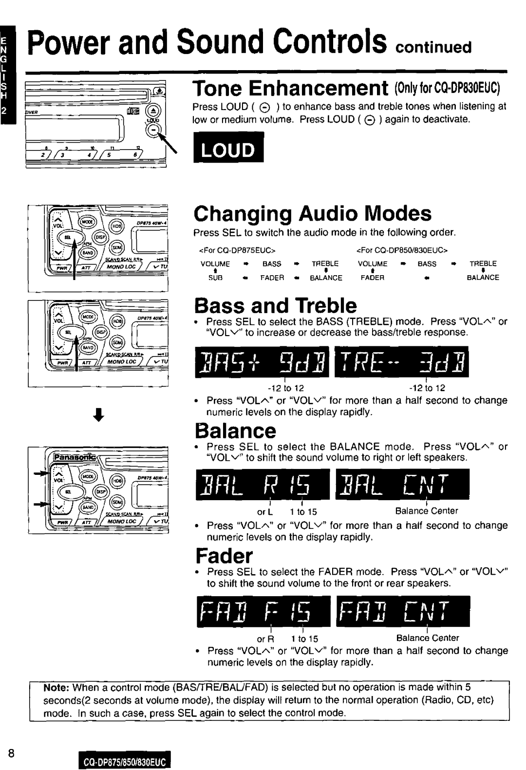 Panasonic DP830EUC, CQ-DP875, DP850 manual 