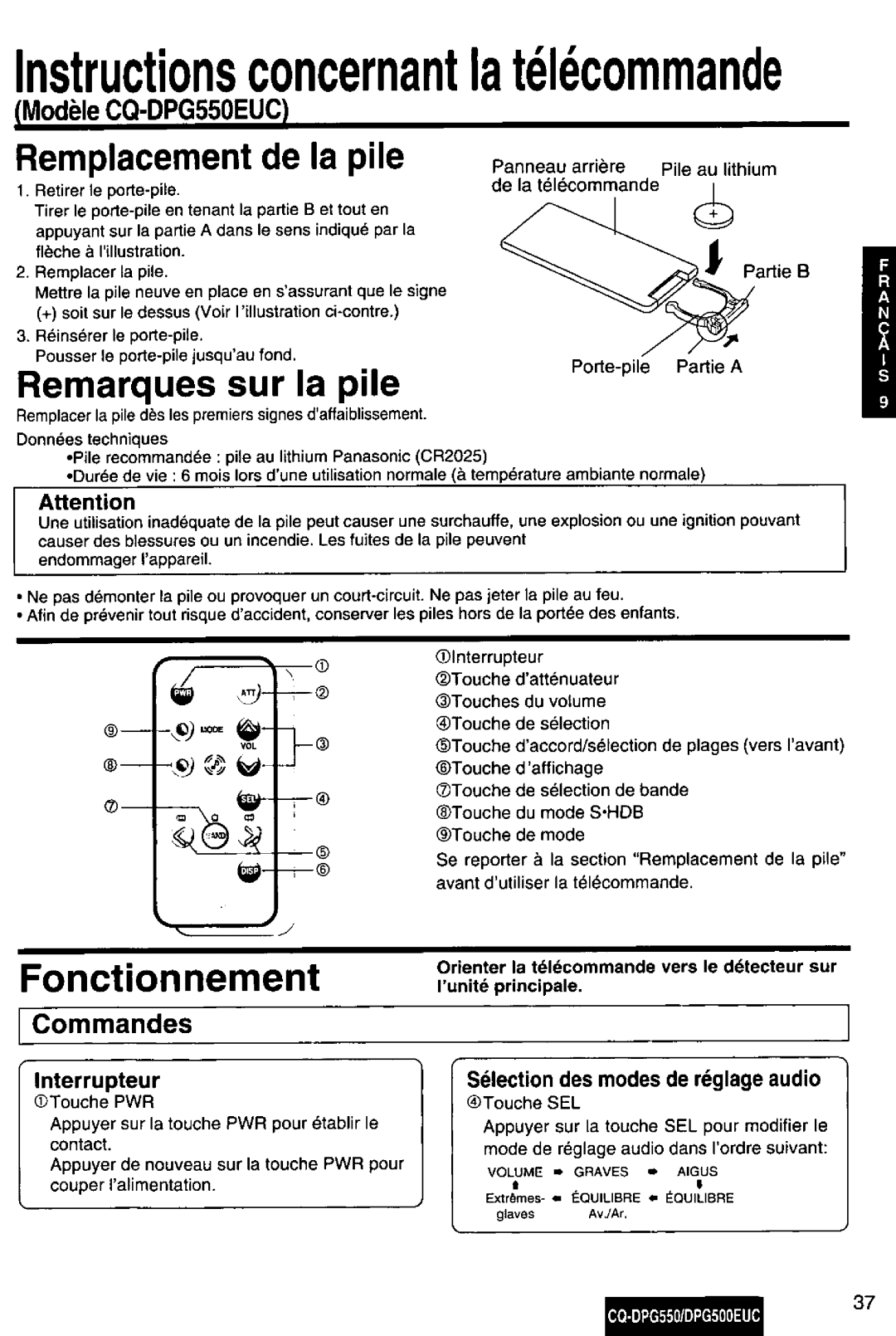 Panasonic DPG500EUC, CQ-DPG550 manual 