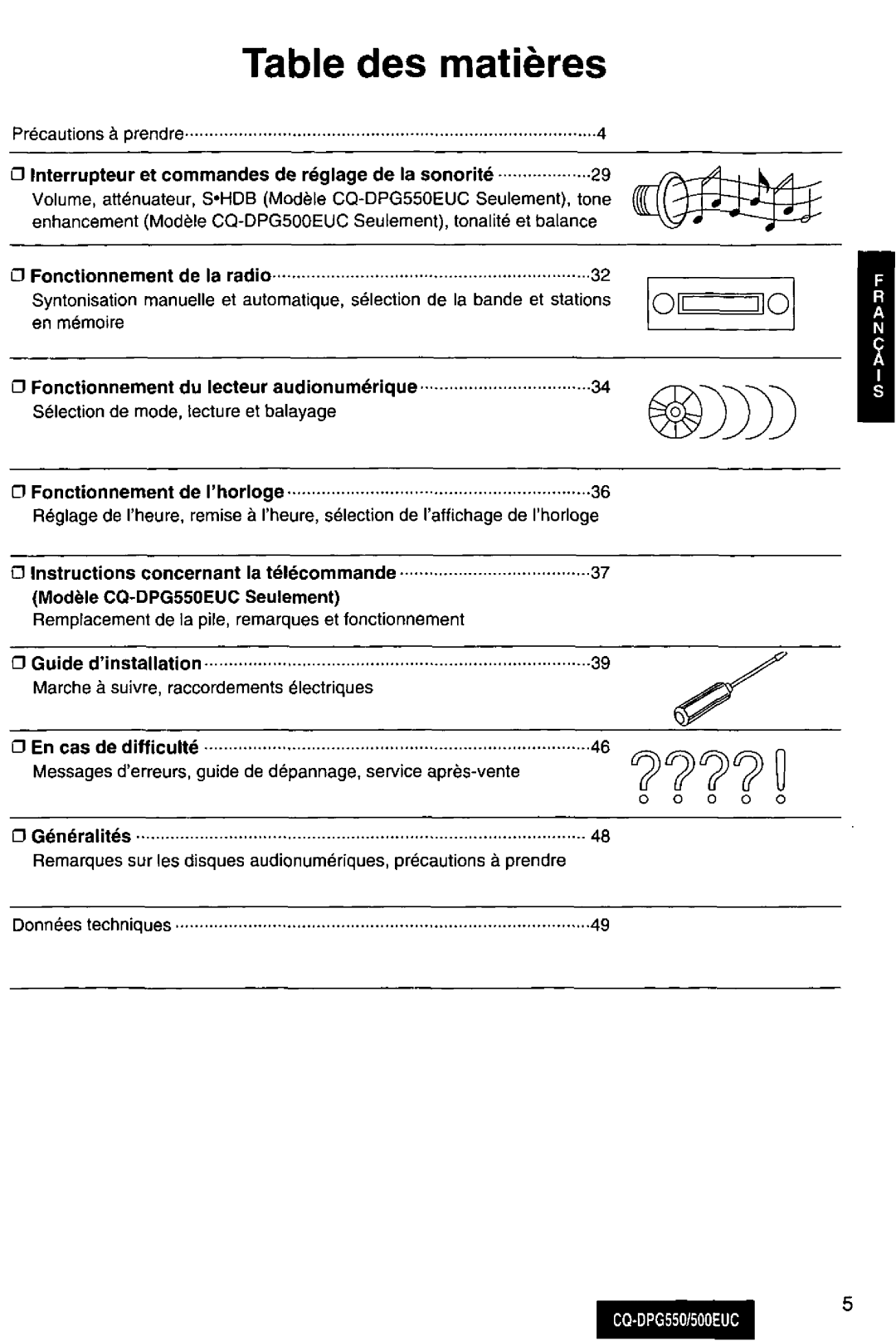 Panasonic DPG500EUC, CQ-DPG550 manual 