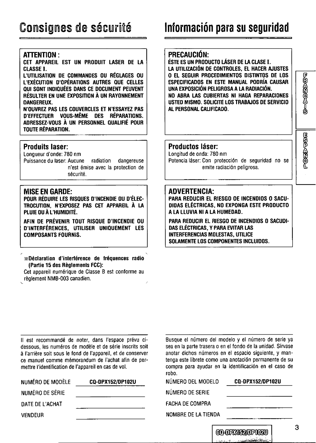 Panasonic CQ-DPX152 manual 