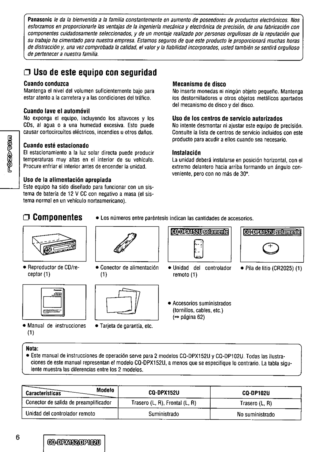 Panasonic CQ-DPX152 manual 