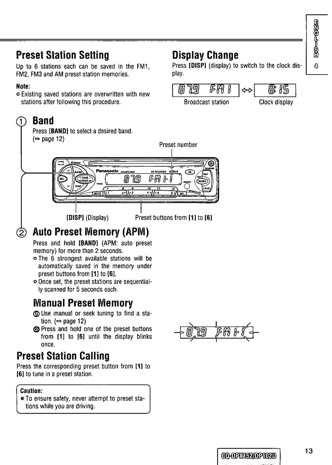 Panasonic CQ-DPX152 manual 