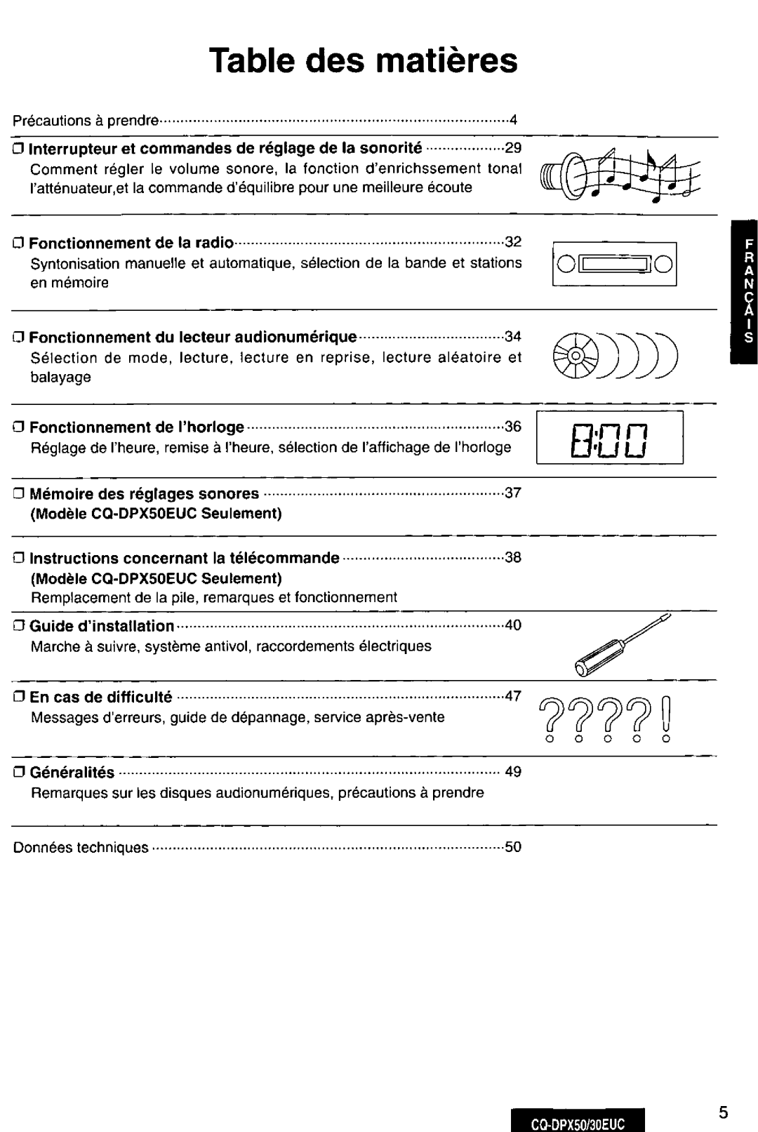 Panasonic DPX30EUC, CQ-DPX50 manual 