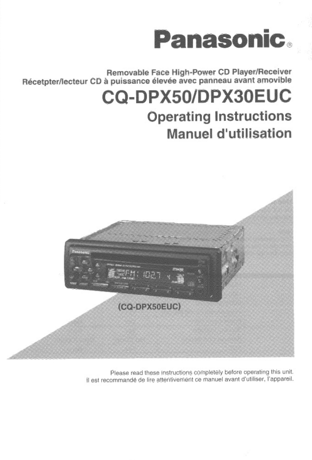 Panasonic DPX30EUC, CQ-DPX50 manual 