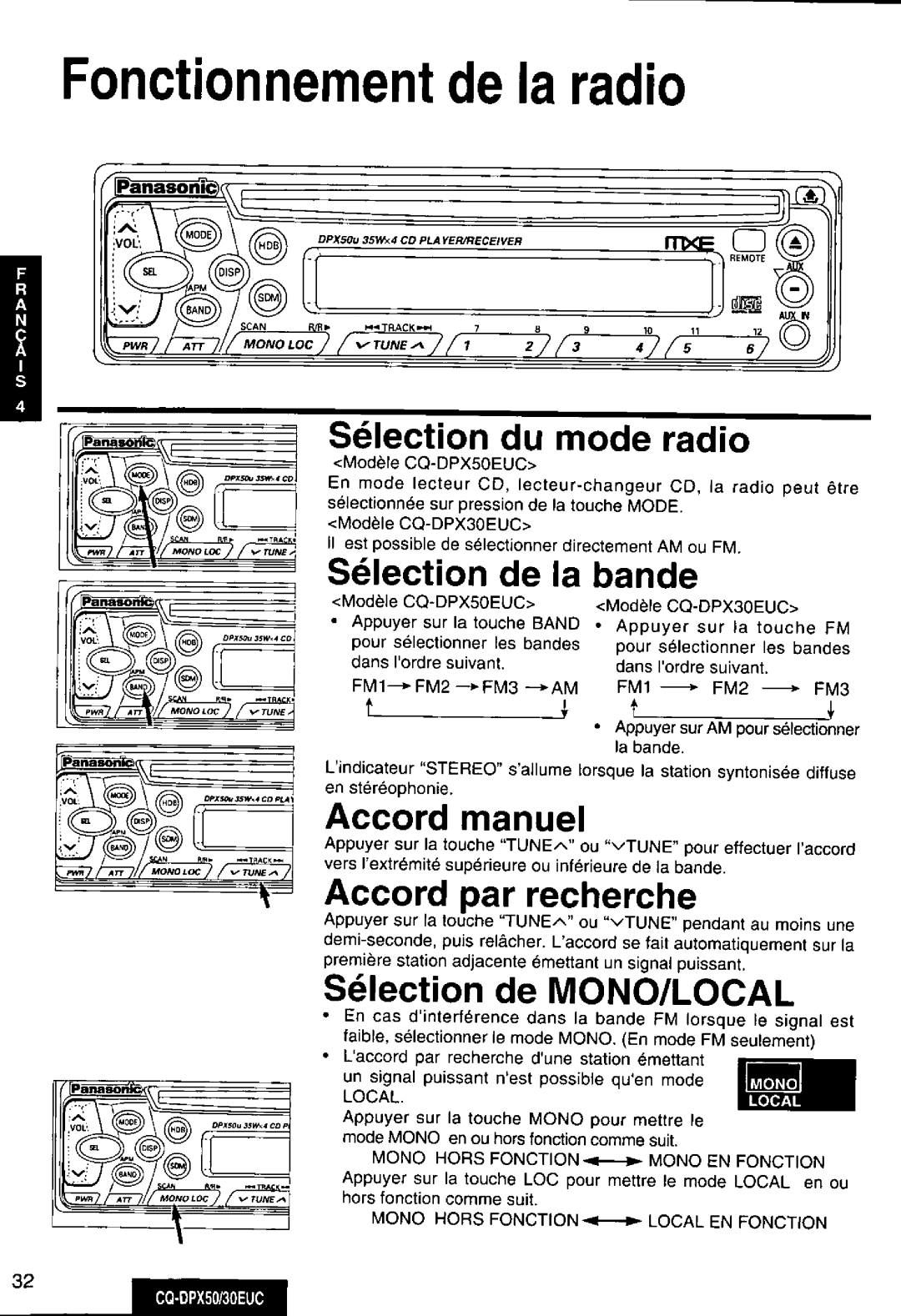 Panasonic CQ-DPX50, DPX30EUC manual 