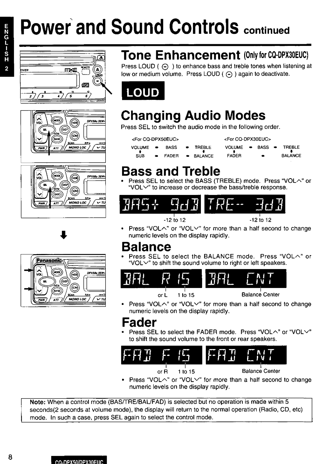 Panasonic CQ-DPX50, DPX30EUC manual 