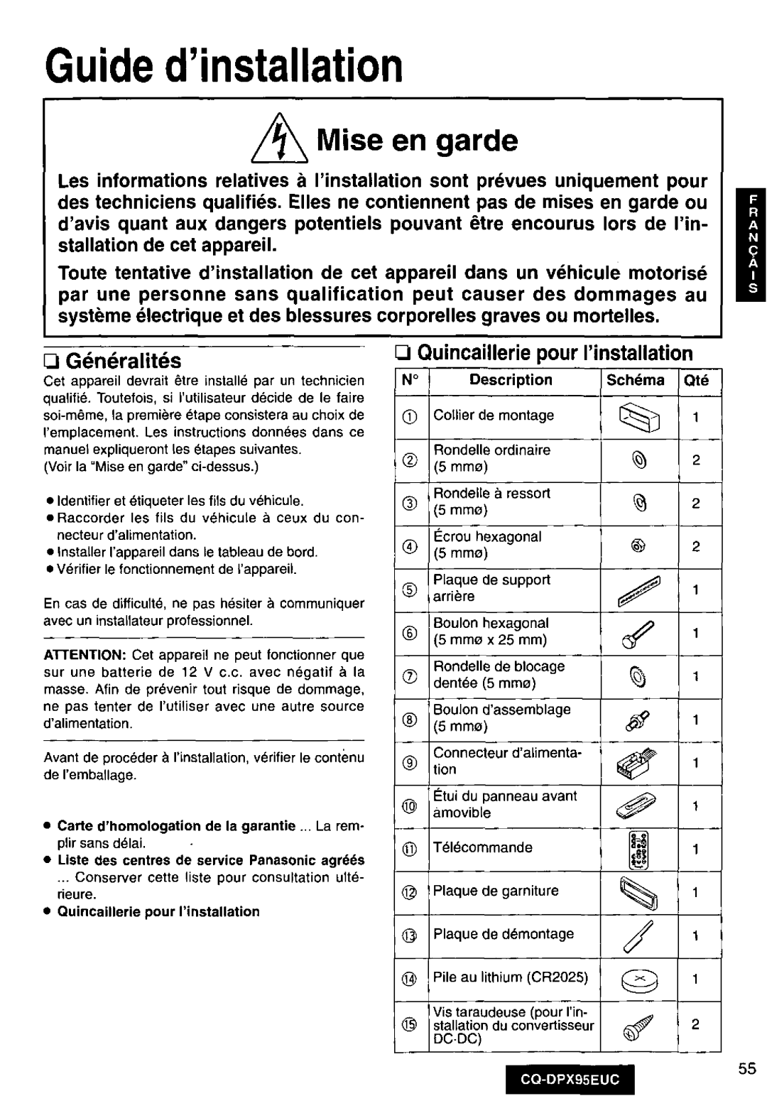 Panasonic CQ-DPX95EUC manual 