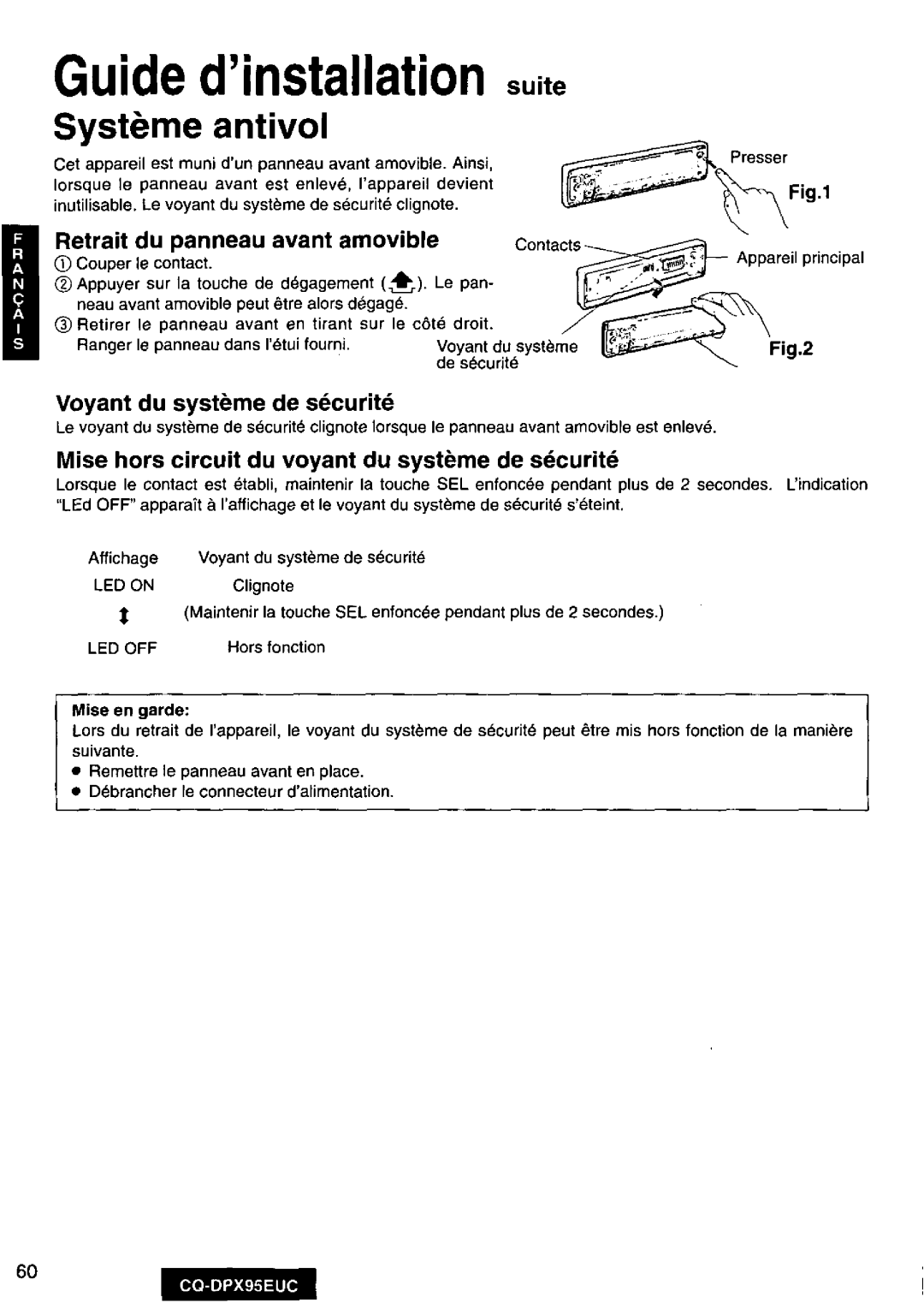 Panasonic CQ-DPX95EUC manual 