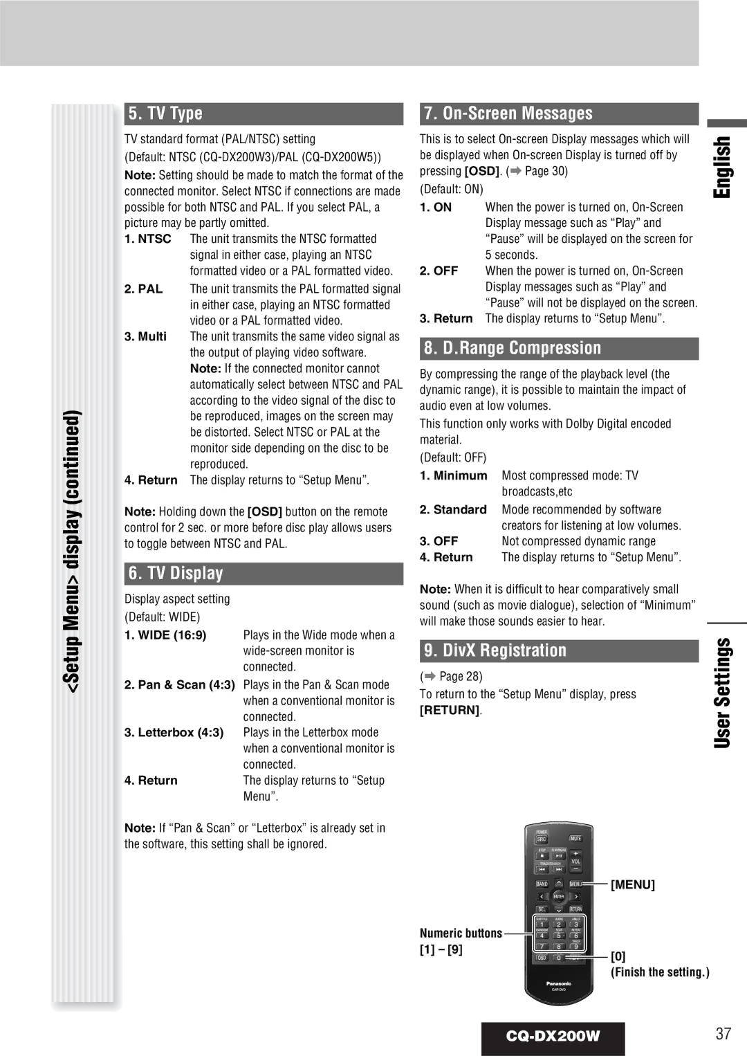 Panasonic CQ-DX200W manual User 