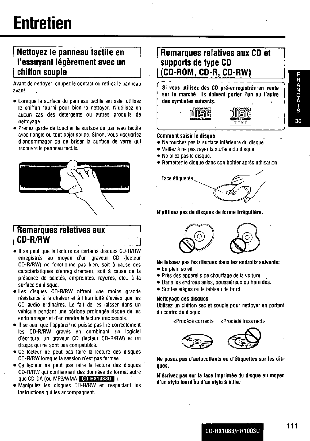 Panasonic CQ-HR1003U manual 