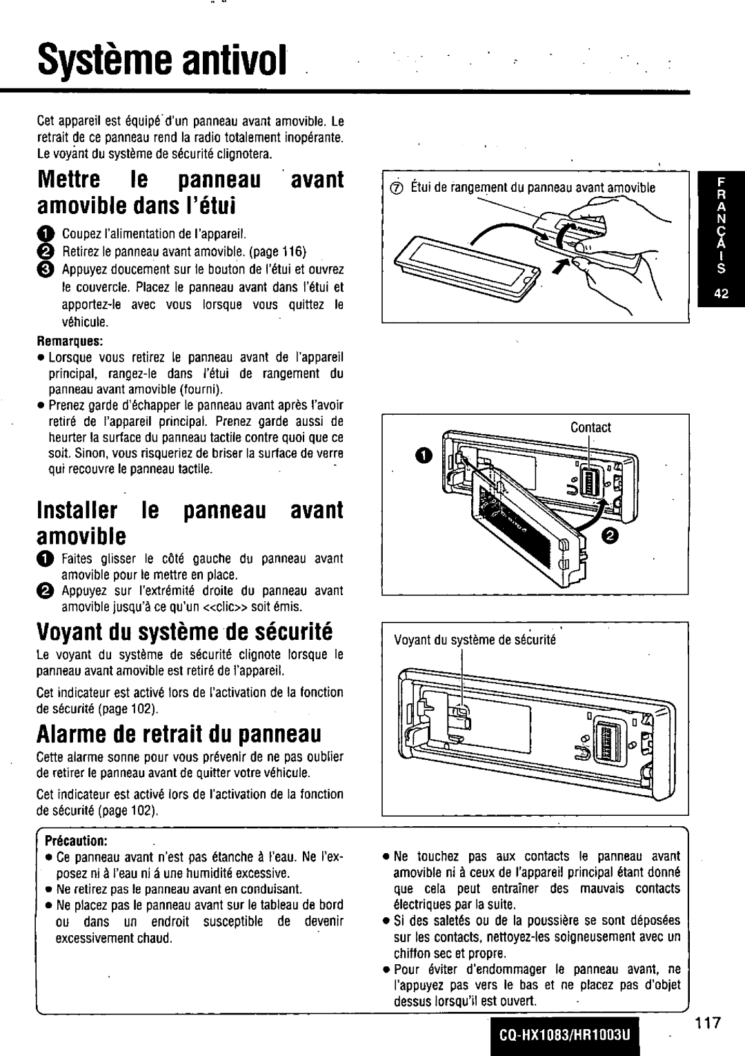 Panasonic CQ-HR1003U manual 