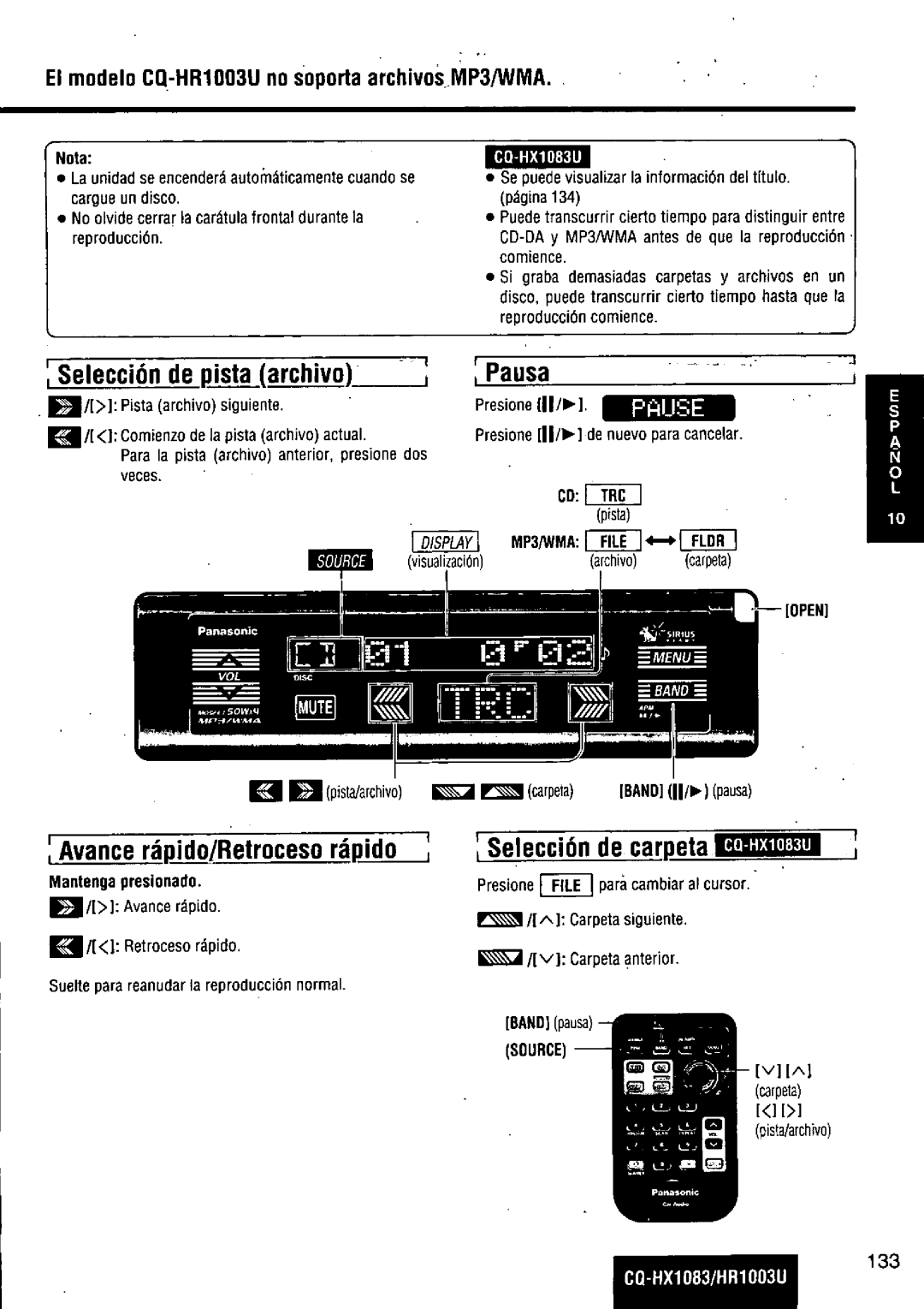 Panasonic CQ-HR1003U manual 