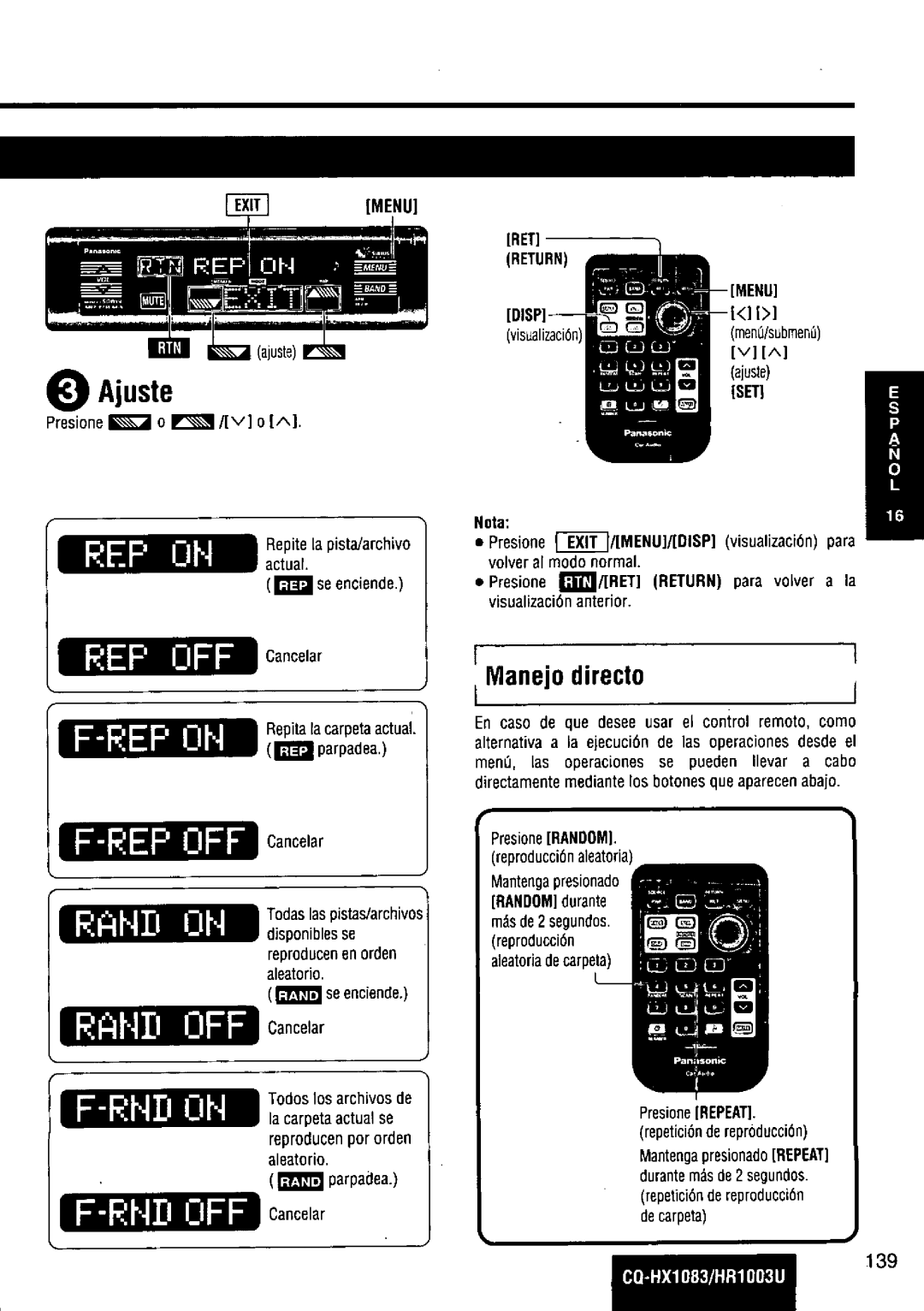 Panasonic CQ-HR1003U manual 