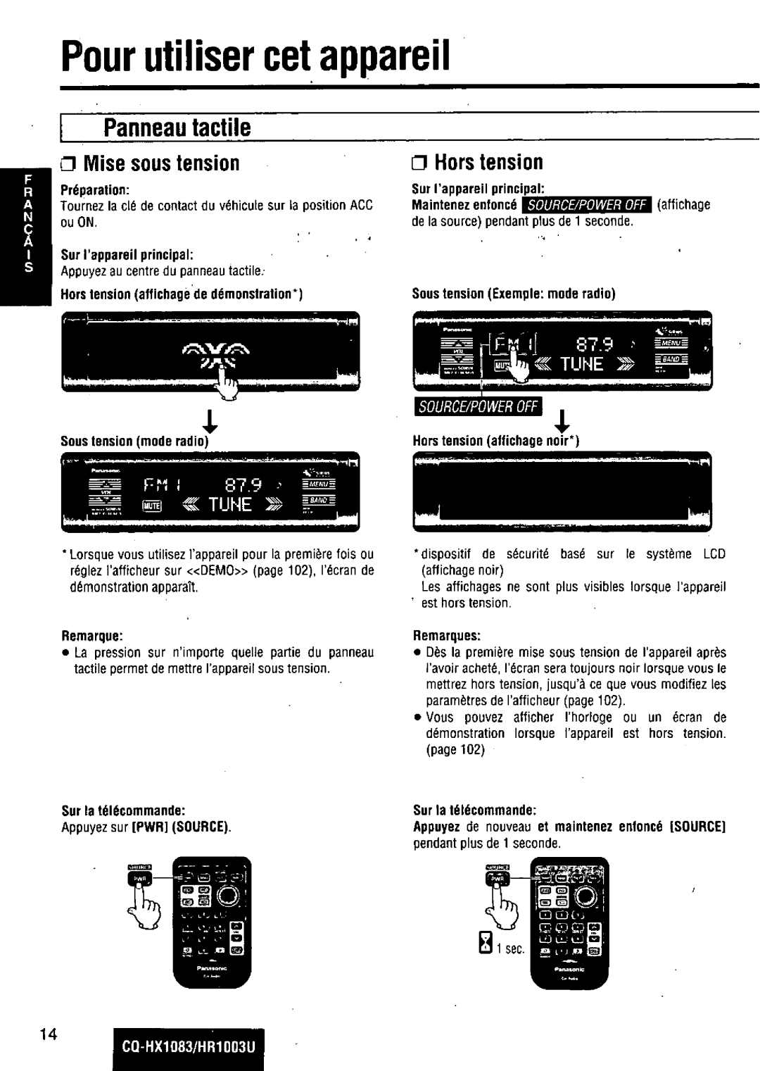 Panasonic CQ-HR1003U manual 