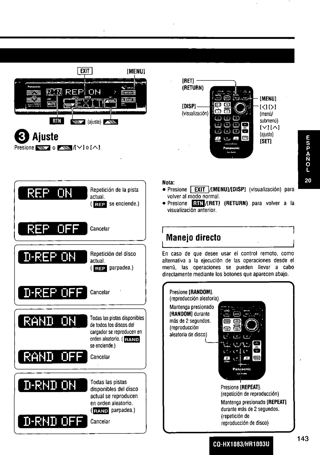 Panasonic CQ-HR1003U manual 