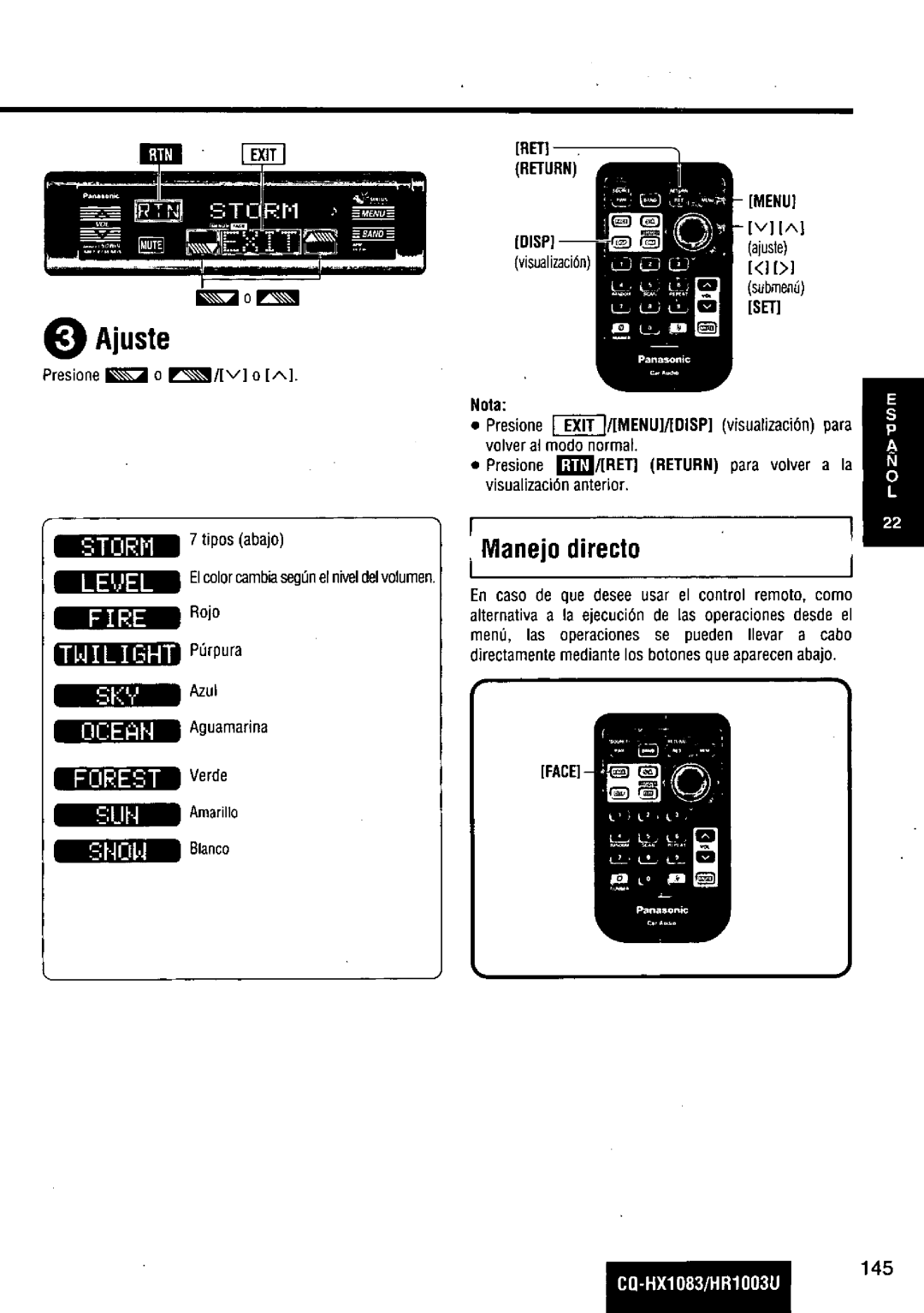 Panasonic CQ-HR1003U manual 