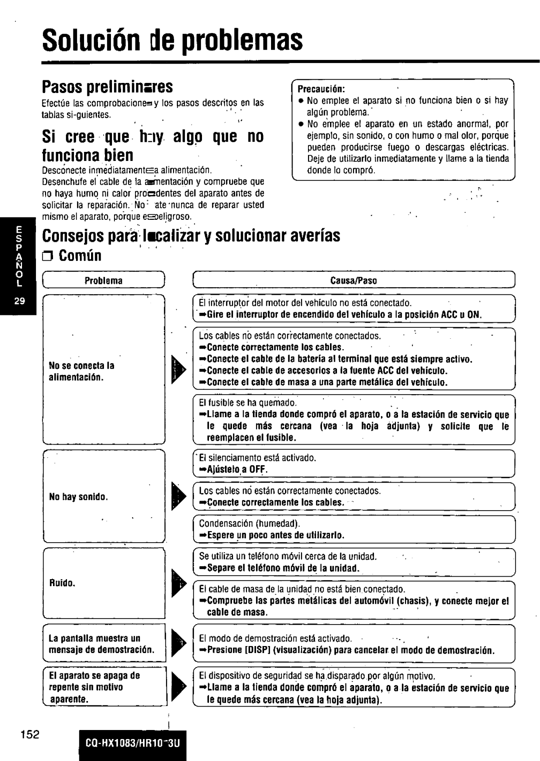 Panasonic CQ-HR1003U manual 