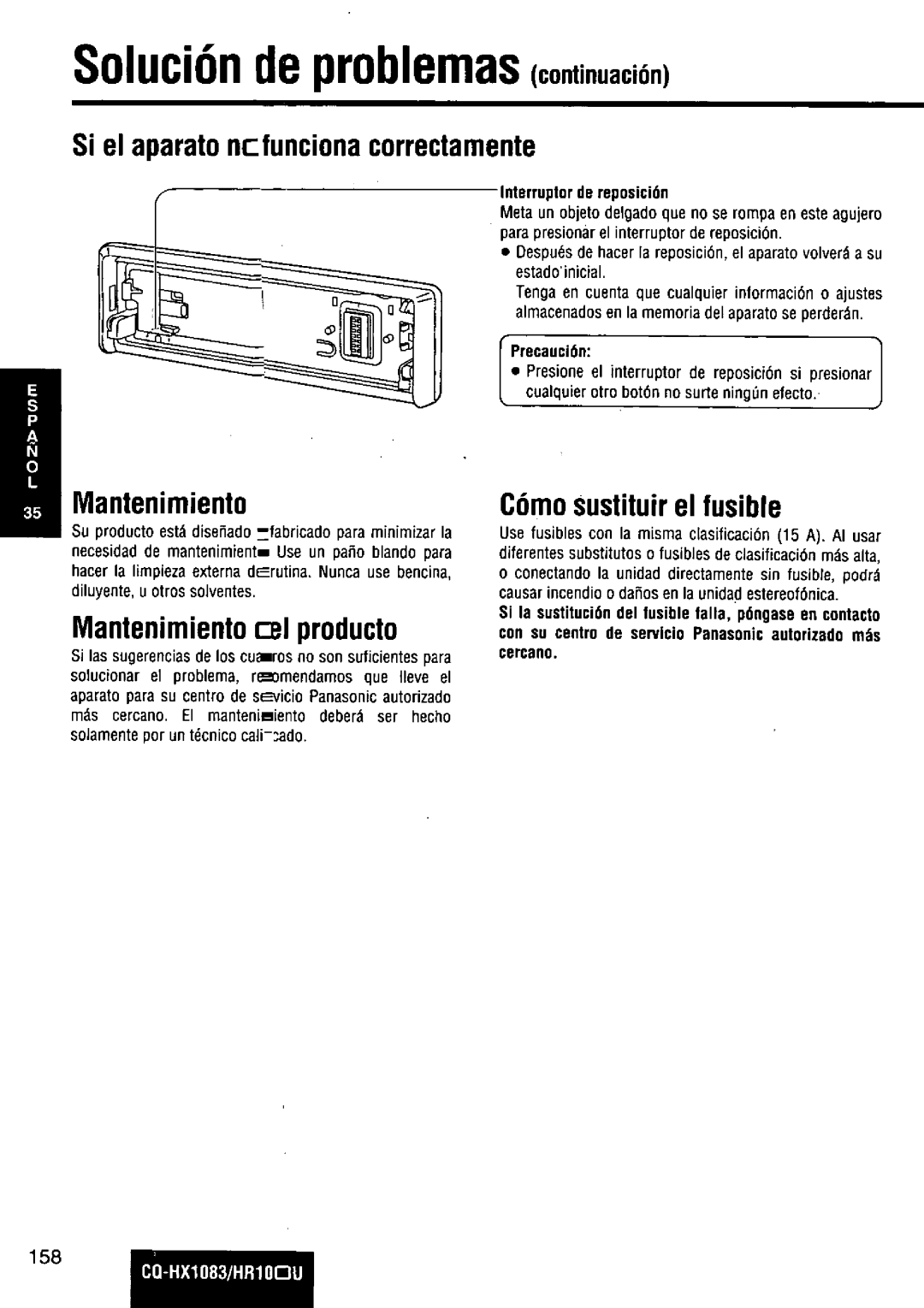 Panasonic CQ-HR1003U manual 