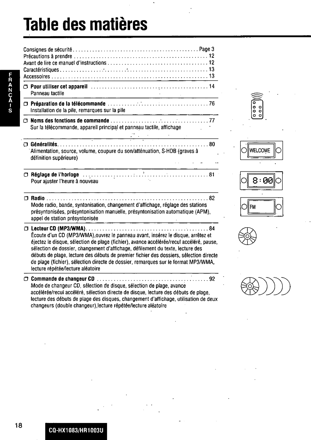 Panasonic CQ-HR1003U manual 