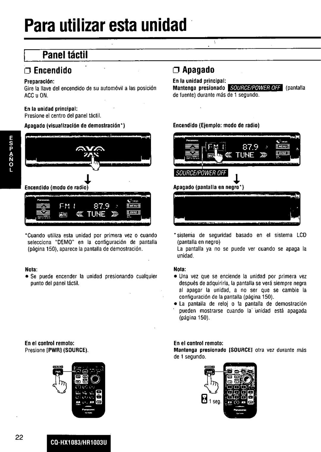 Panasonic CQ-HR1003U manual 