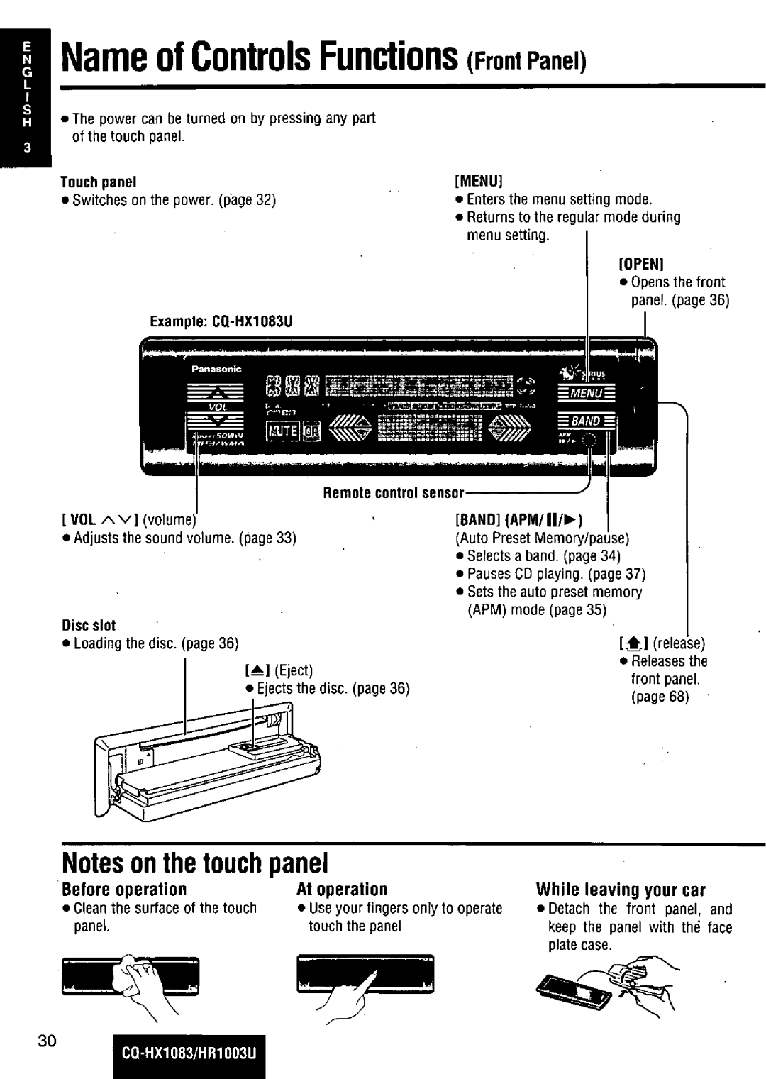 Panasonic CQ-HR1003U manual 