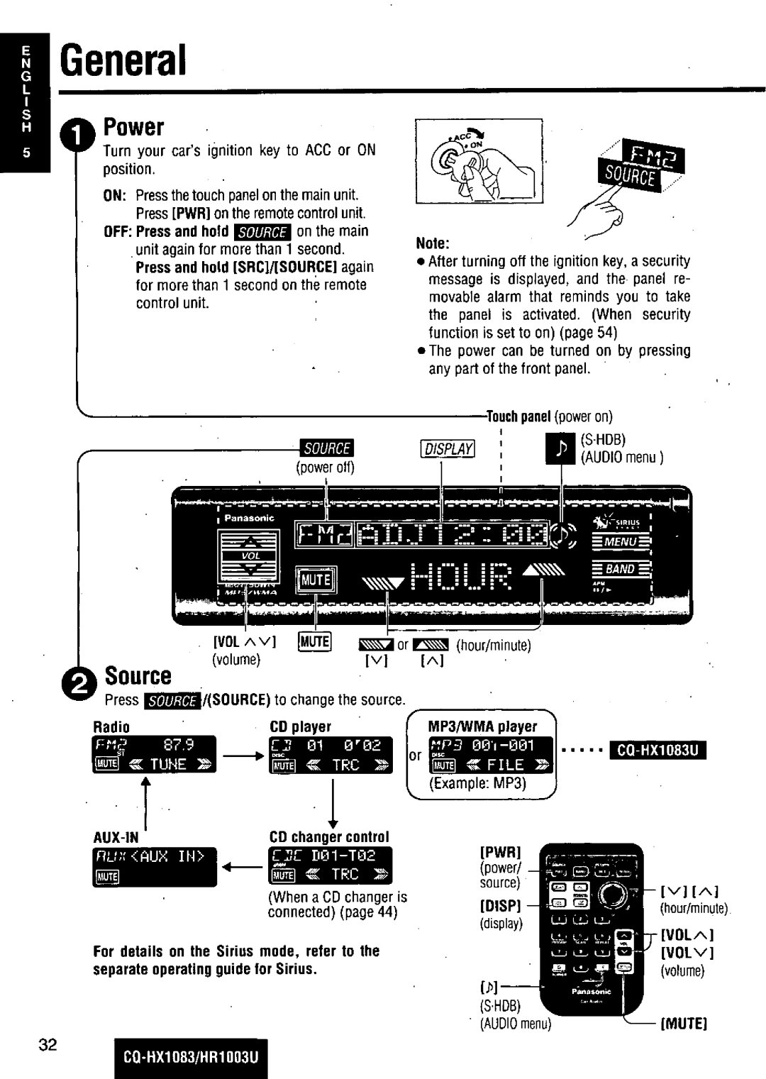 Panasonic CQ-HR1003U manual 