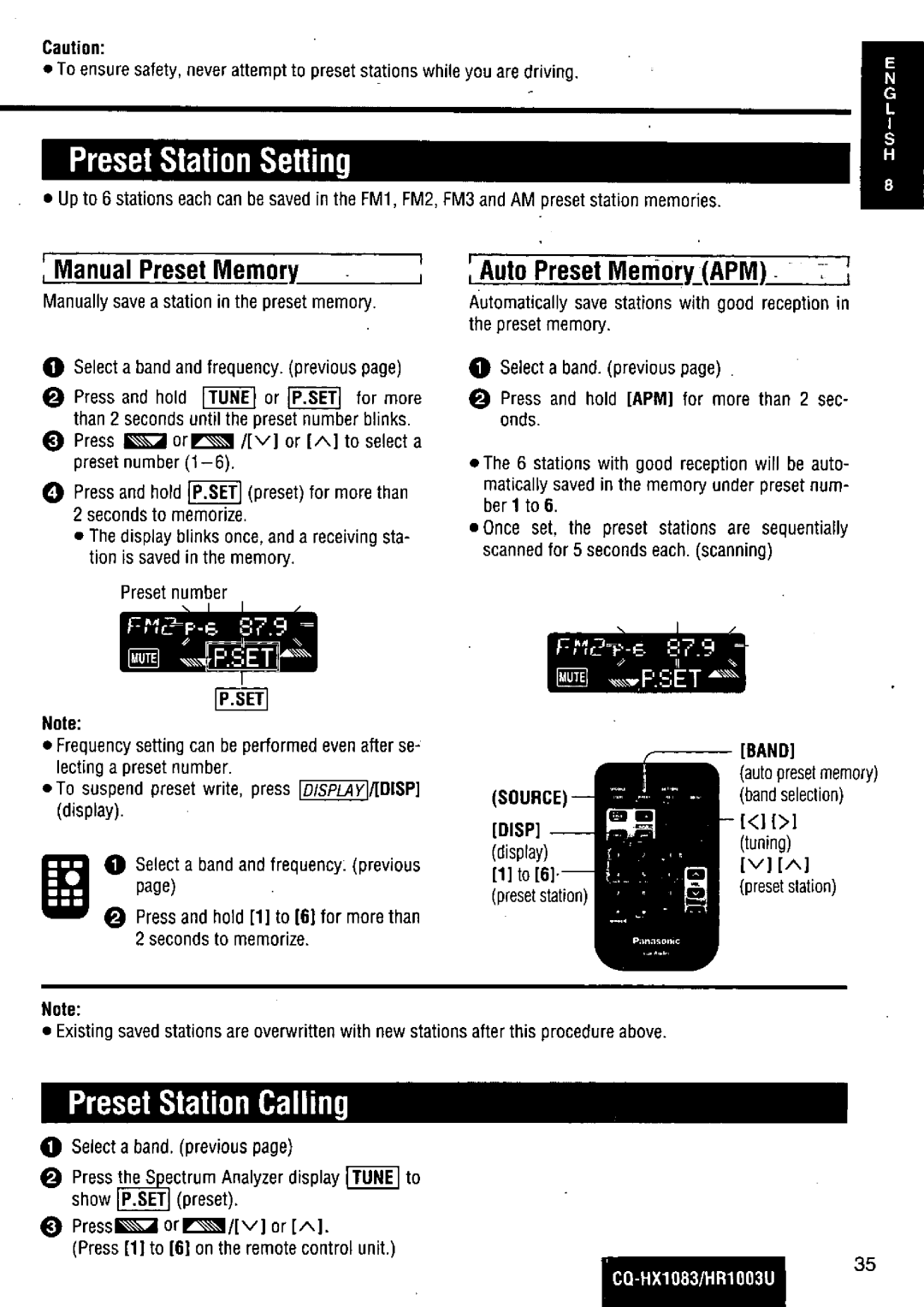 Panasonic CQ-HR1003U manual 