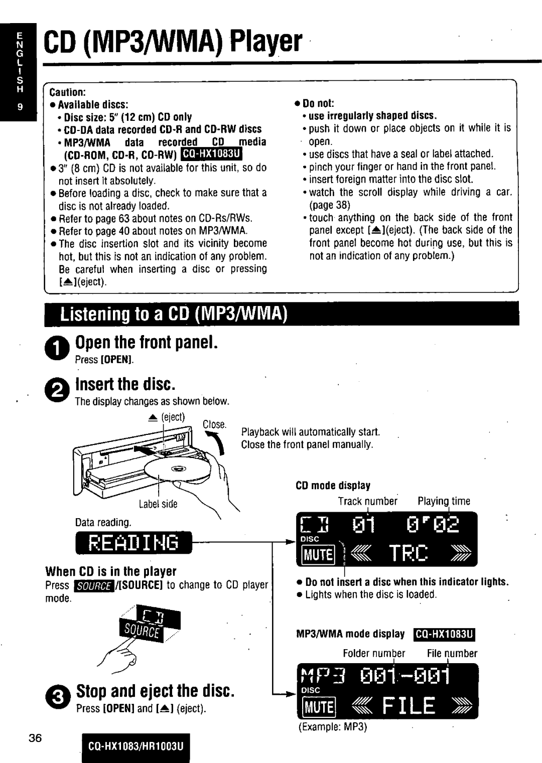 Panasonic CQ-HR1003U manual 