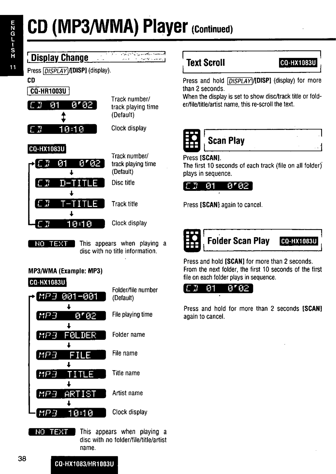 Panasonic CQ-HR1003U manual 