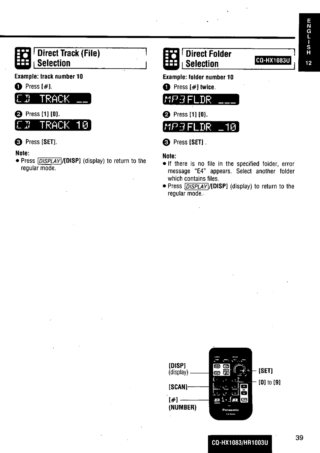 Panasonic CQ-HR1003U manual 