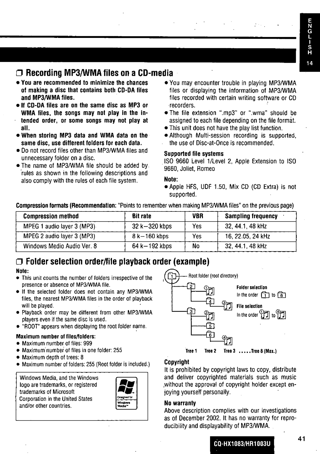 Panasonic CQ-HR1003U manual 