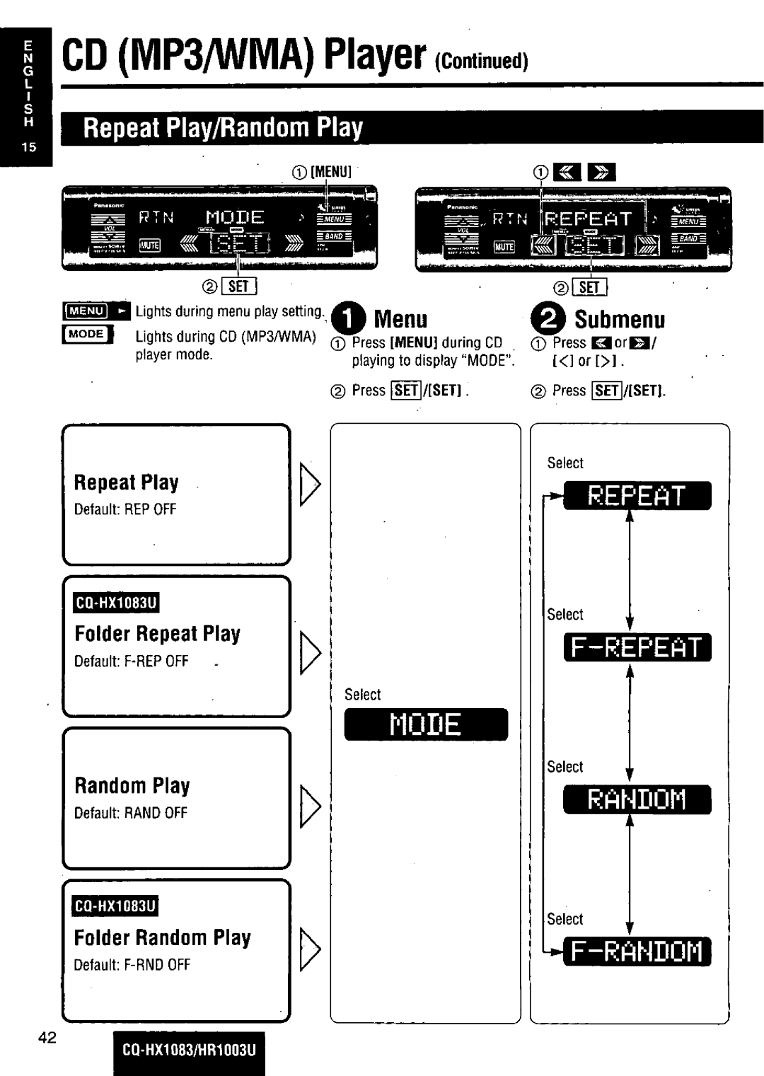 Panasonic CQ-HR1003U manual 