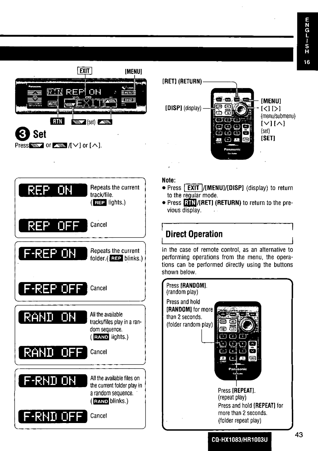 Panasonic CQ-HR1003U manual 